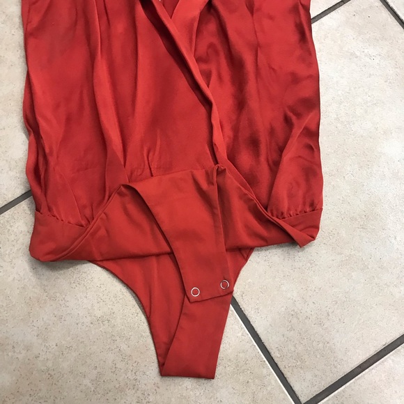 MICHELLE MASON Cami Wrap Bodysuit In Cayenne - Picture 8 of 8